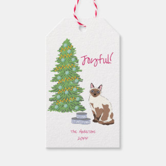 Étiquettes-cadeau Cute Siamese Cat with Tuna Joyful Christmas 