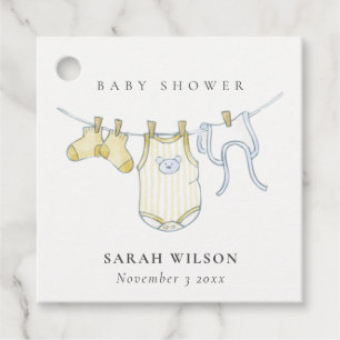 Étiquettes Cadeau Cute Simple Bébé Clothesline Baby shower Jaune