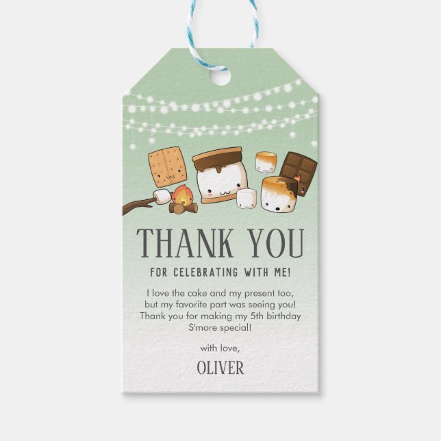 Étiquettes-cadeau Cute S'mores Camping Anniversaire Merci Favoriser (Devant)