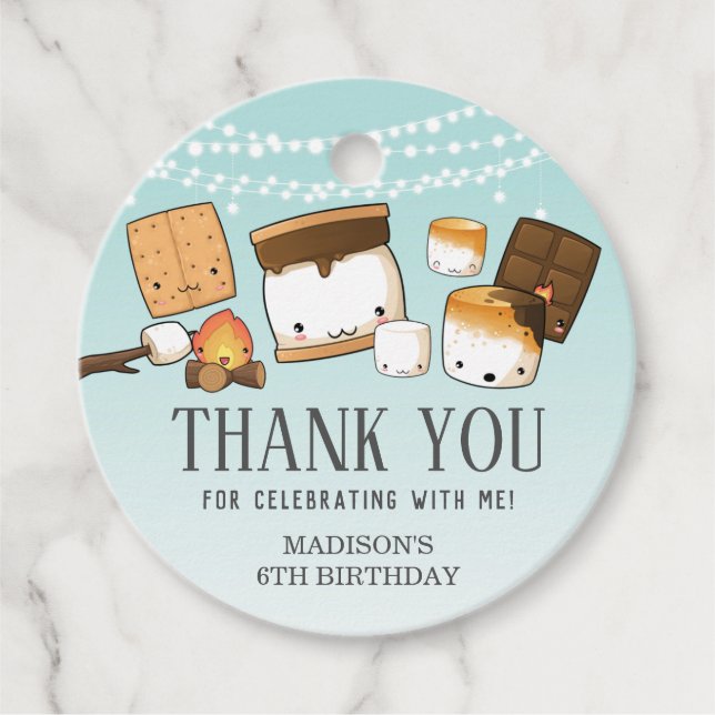 Étiquettes Cadeau Cute S'mores Smore Anniversaire Merci bleu (Devant)
