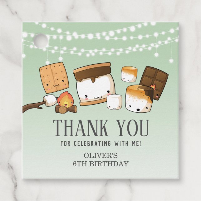 Étiquettes Cadeau Cute S'mores Smore Anniversaire Merci Vert (Devant)