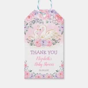 Étiquettes-cadeau Cute Swan Princess Baby shower Floral violet rose