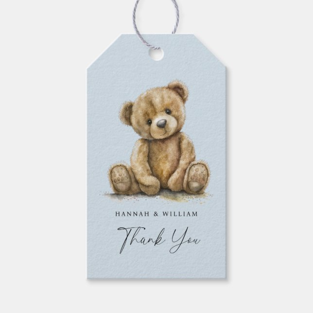 Étiquettes-cadeau Cute Teddy Ours Bleu Baby Baby shower garçon (Devant)