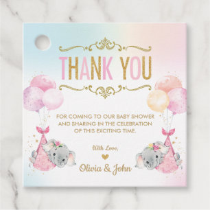 Étiquettes Cadeau Cute Twins Girls Elephant Baby shower Merci
