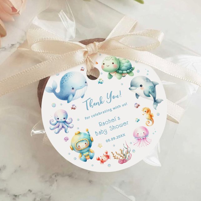 Étiquettes Cadeau Cute Under the Sea Baby shower Merci (Créateur téléchargé)