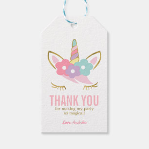 Étiquettes-cadeau Cute Unicorn Face Fille Anniversaire