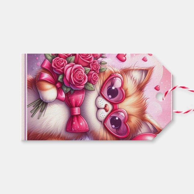 Étiquettes-cadeau Cute Valentine's day cat/chaton (Devant (Horizontal))