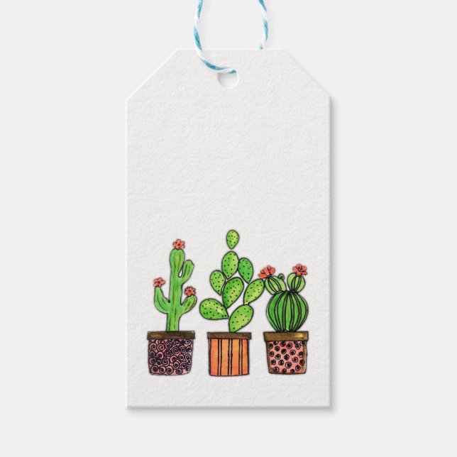 Étiquettes-cadeau Cute Watercolor Cactus (Devant)