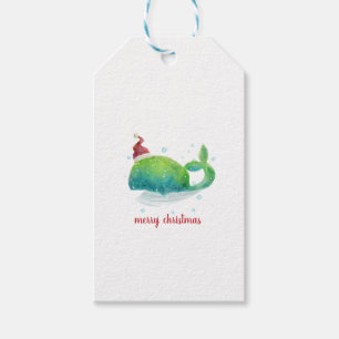Étiquettes-cadeau Cute Whale with Santa Hat
