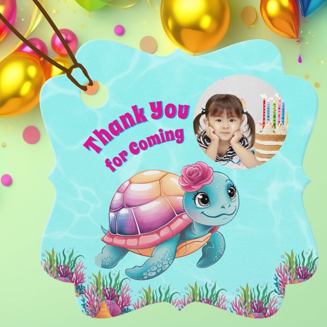 Étiquettes Cadeau Cute Whimsical Floral Tortue photo Anniversaire (Créateur téléchargé)