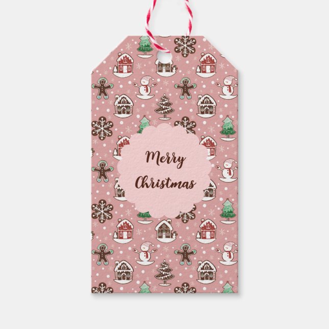 Étiquettes-cadeau Cute Whimsical Holiday Cookie Motif Noël (Devant)
