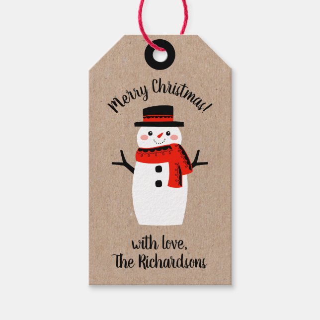 Étiquettes-cadeau Cute Whimsical Snowman (Devant)