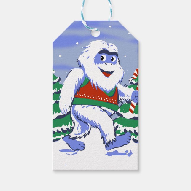 Étiquettes-cadeau Cute yeti christmas in forest (Devant)