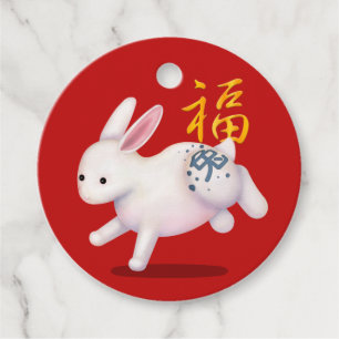 Étiquettes Cadeau Cute Zodiac Rabbit "Fortune" Chinois Nouvel An Cha