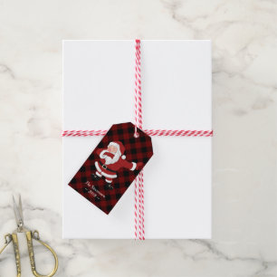 Étiquettes-cadeau Dabbing Red Plaid Santa Claus Fun Rustic Buffalo