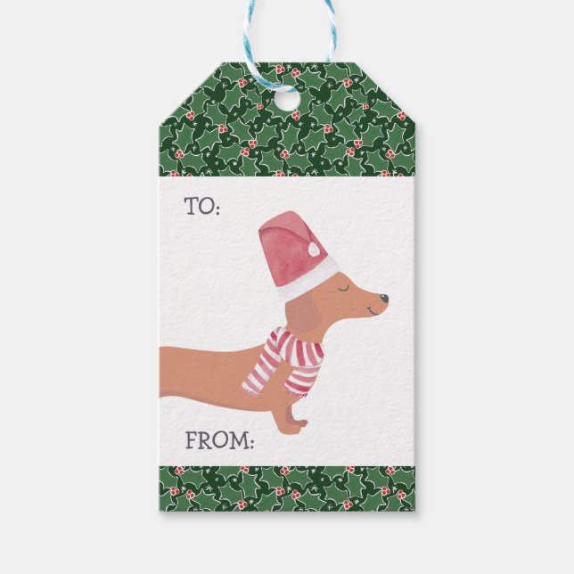 Étiquettes-cadeau Dachshund Chien Joyeux Noël (Devant)