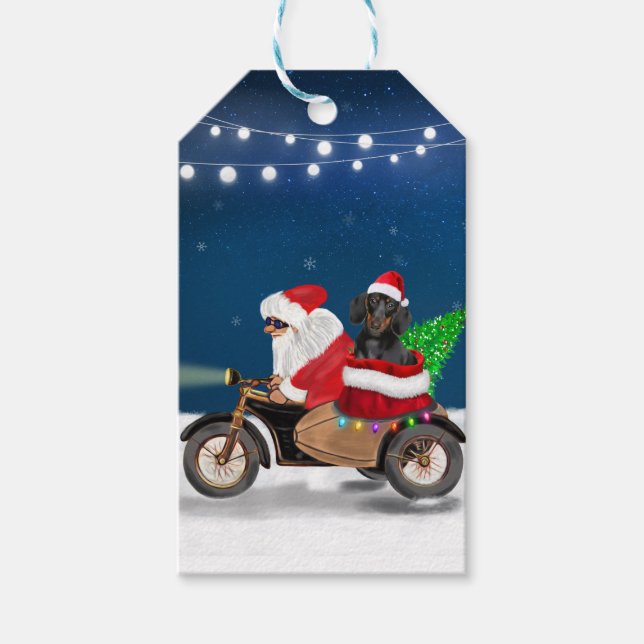 Étiquettes-cadeau Dachshund Chien Noël Père Noël (Devant)