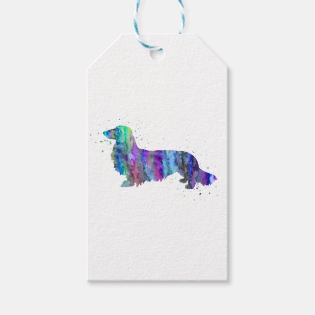 Étiquettes-cadeau Dachshund, Dachshund empreinte d'aquarelle pour ch (Devant)