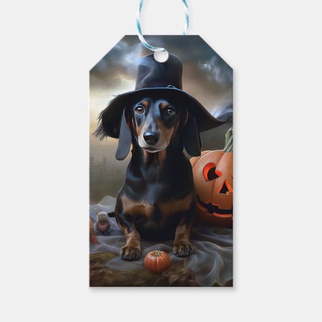 Étiquettes-cadeau Dachshund Halloween effroi (Devant)