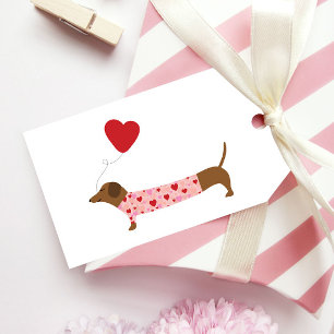 Étiquettes-cadeau Dachshund Saint-Valentin, Saint-Valentin Rose et R
