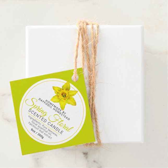 Étiquettes Cadeau Daffodiles de printemps ingrédient de bougie d'art (En situation)