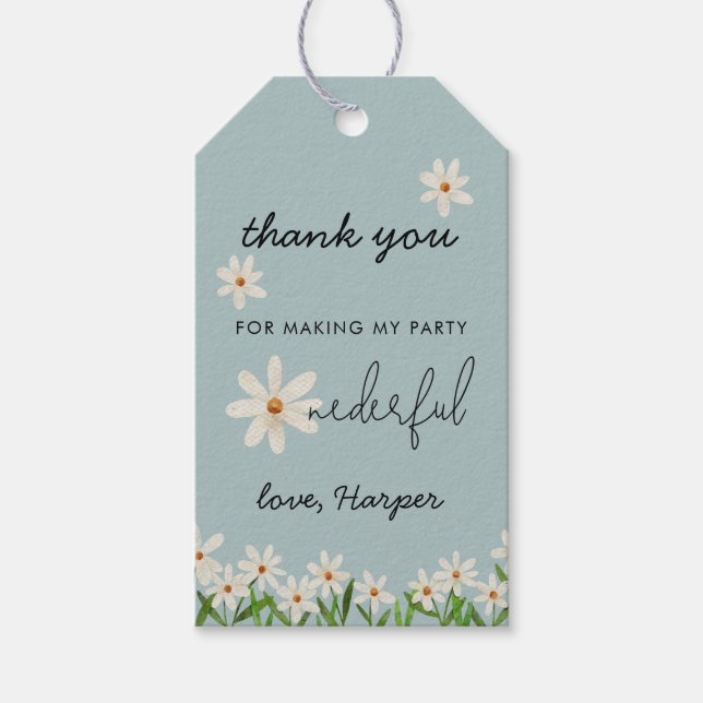 Étiquettes-cadeau Daisy 1er anniversaire fête ONE derful (Devant)