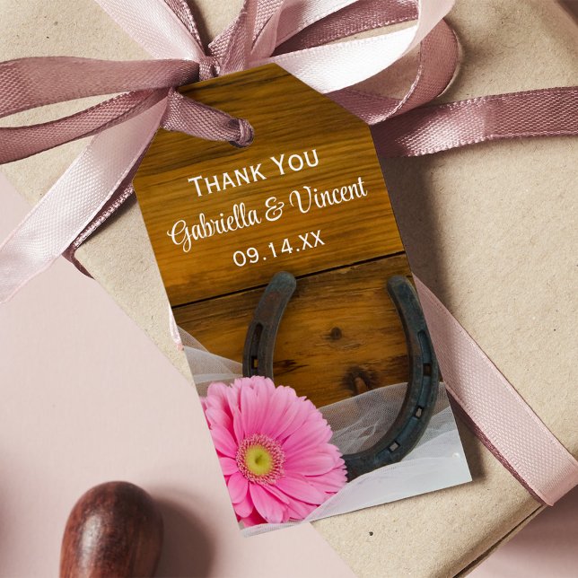 Étiquettes-cadeau Daisy Horseshoe Country Western Wedding Favor Tags (Créateur téléchargé)