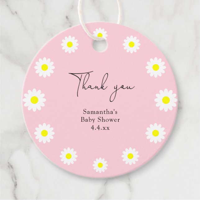 Étiquettes Cadeau Daisy - merci baby shower (Devant)