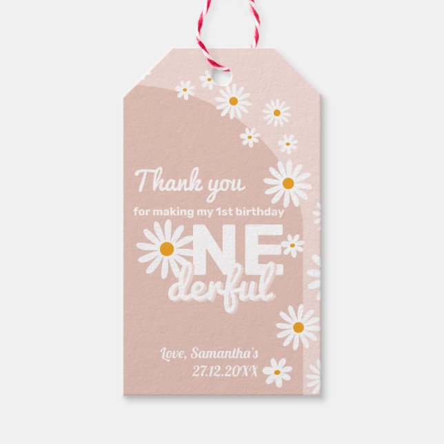 Étiquettes-cadeau Daisy rose Mlle onderful 1er anniversaire (Devant)