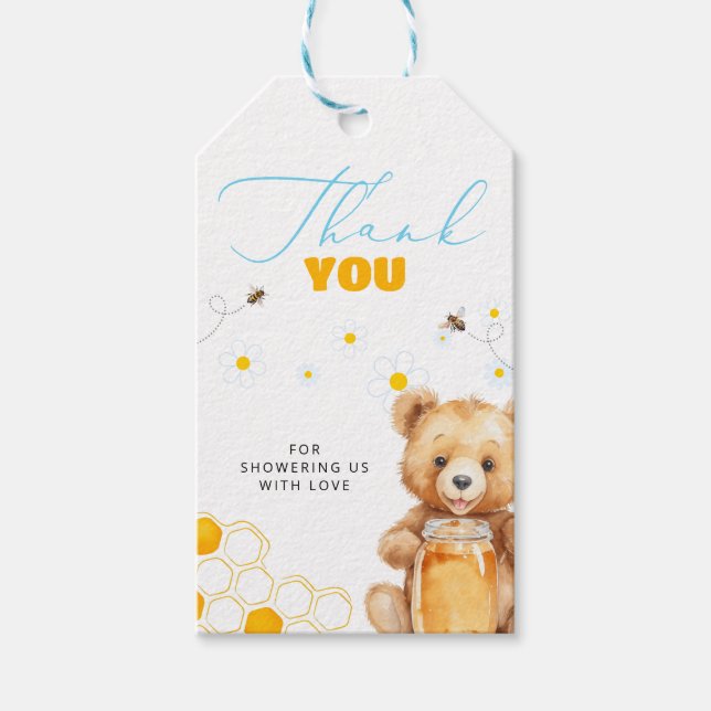 Étiquettes-cadeau Daisy Teddy Bear Baby shower moderne Merci (Devant)