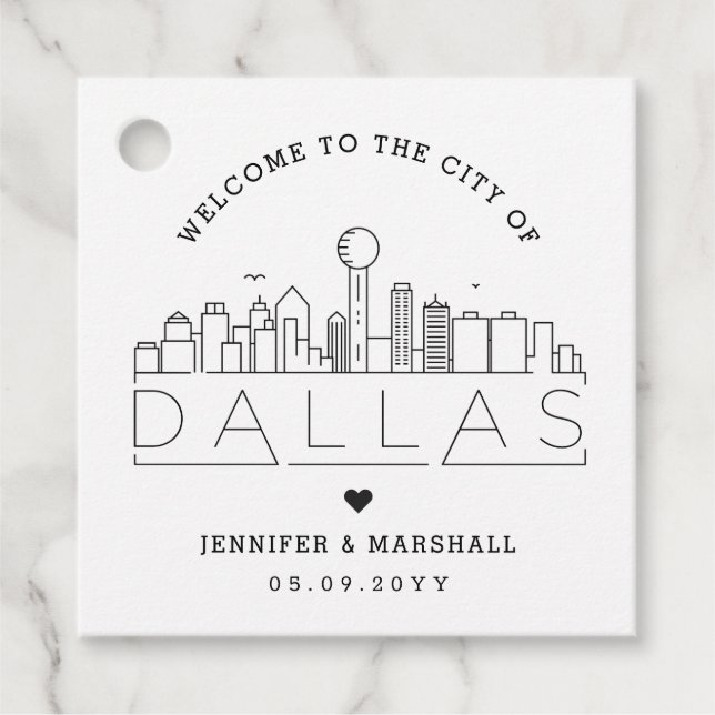 Étiquettes Cadeau Dallas, Texas Skyline | Accueil Mariage (Devant)