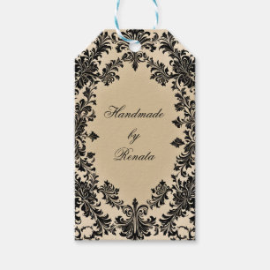 Étiquettes-cadeau Damas noir gothique sur parchemin