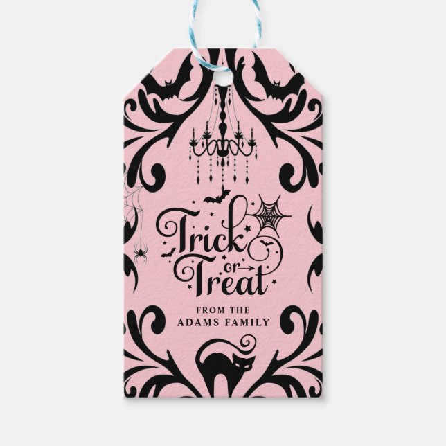 Étiquettes-cadeau Damask Glam Trick ou Treat Halloween (Devant)