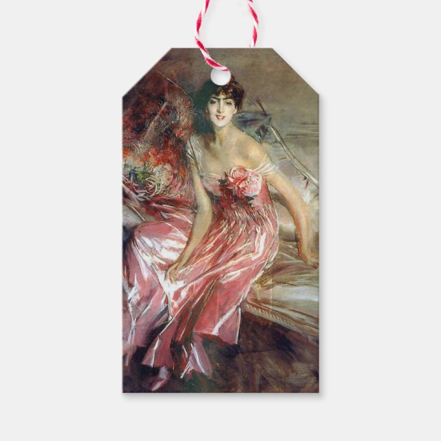 Étiquettes-cadeau Dame en robe rose (par Giovanni Boldini) (Devant)