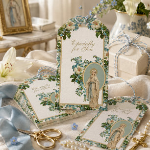 Étiquettes-cadeau Dame religieuse de Lourdes Catholique Florale 
