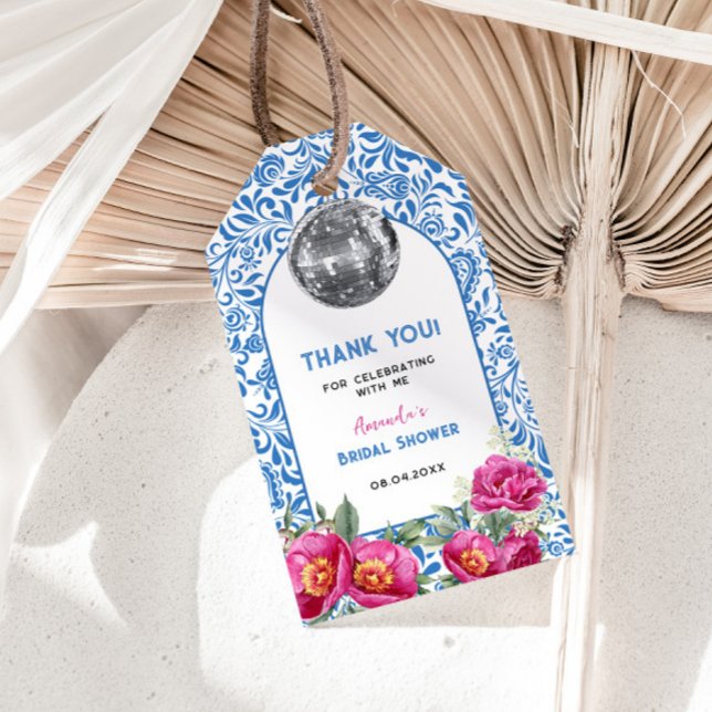 Étiquettes-cadeau Dancing Queen Blue Tiles Disco Fête des mariées (Créateur téléchargé)