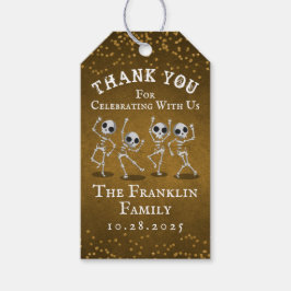 Étiquettes-cadeau Dancing Skeleton Gold Parties scintillant Hallowee