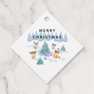 Étiquettes Cadeau Danse Animaux de forêt Noël Aquarelle