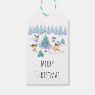 Étiquettes-cadeau Danse Animaux de forêt Noël Aquarelle