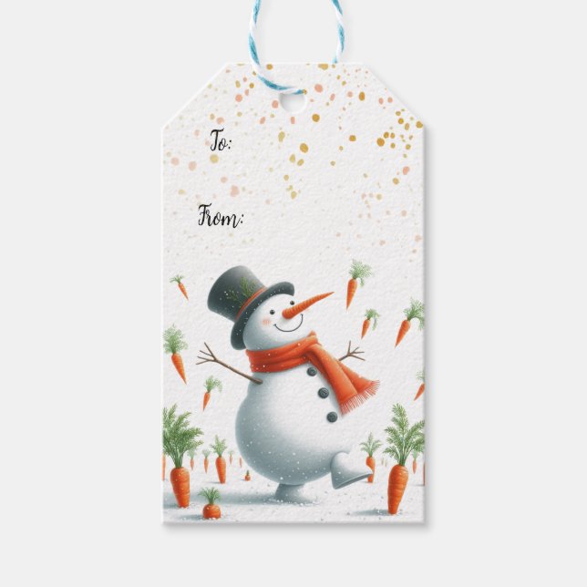 Étiquettes-cadeau Danse de Patch de Carotte de Snowman (Devant)