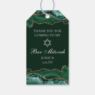 Étiquettes-cadeau Dark Green Gold Agate Bar Mitzvah Party