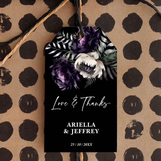 Étiquettes-cadeau Dark moody boho élégant mariage merci faveur (Dark moody boho elegant wedding thank you favor gift tags purple peony favor tags wedding favors)