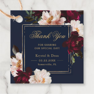 Étiquettes Cadeau Dark Moody Burgundy Blush Navy Blue Floral Mariage