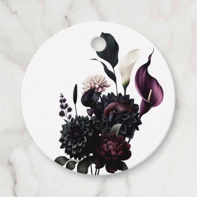Étiquettes Cadeau Dark Moody Romantic Floral Mariage blanc (Devant)