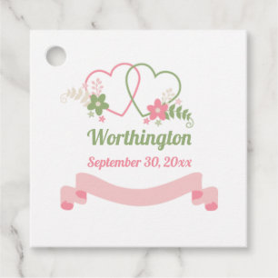 Étiquettes Cadeau Date de mariage personnalisable avec deux coeurs l