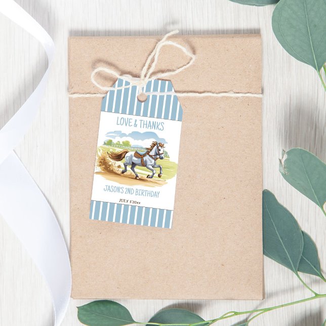 Étiquettes-cadeau De deux courses d'anniversaire équestre (Off two the races horses equestrian derby pony birthday party tank you favor gift tags template)