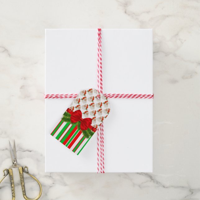 Étiquettes Cadeau de Noël Bande du Père Noël (Avec de la ficelle)