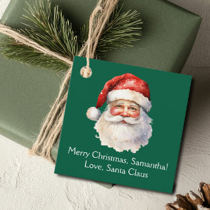 Étiquettes Cadeau De Santa Claus Custom Green Kids Noël Party
