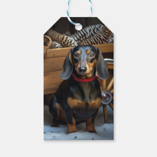Étiquettes-cadeau Décor de Noël Dachshund Snowy Sleigh (Devant)