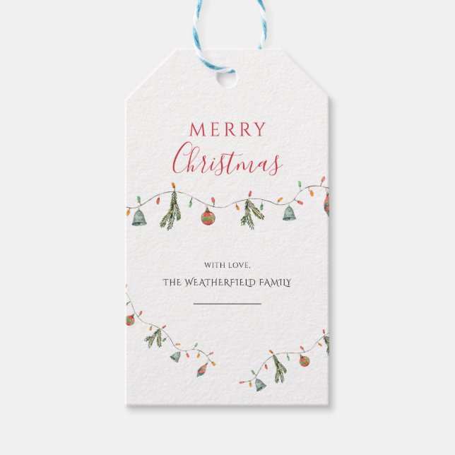 Étiquettes-cadeau Décor rustique de Noël Aquarelle (Devant)